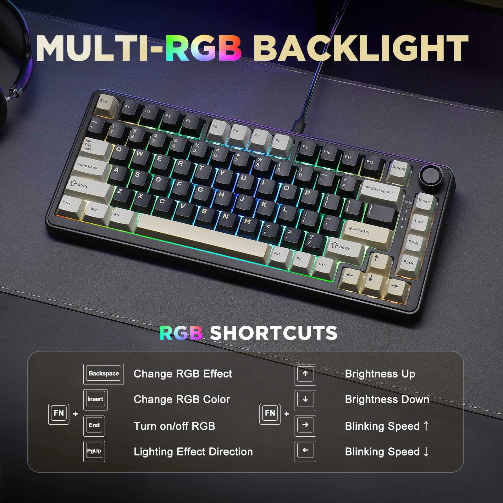 Imagem -05 - Black Rgb Teclado Mecânico Gaming com Botão Teclado Backlight 75 Hot Swappable Junta Win Mac Yunzii-b75