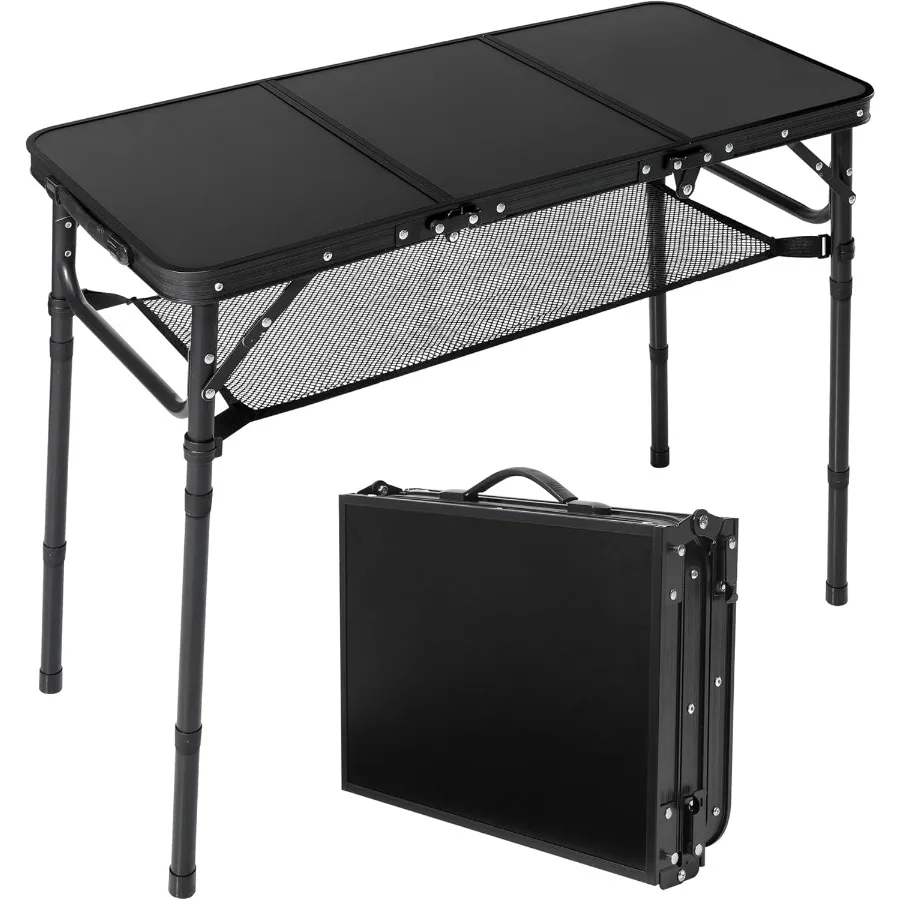 

Folding Camping Table with Storage Net 3ft Portable Aluminum Picnic Table with 3 Adjustable Heights Up to 27.3 Inches Ideal for