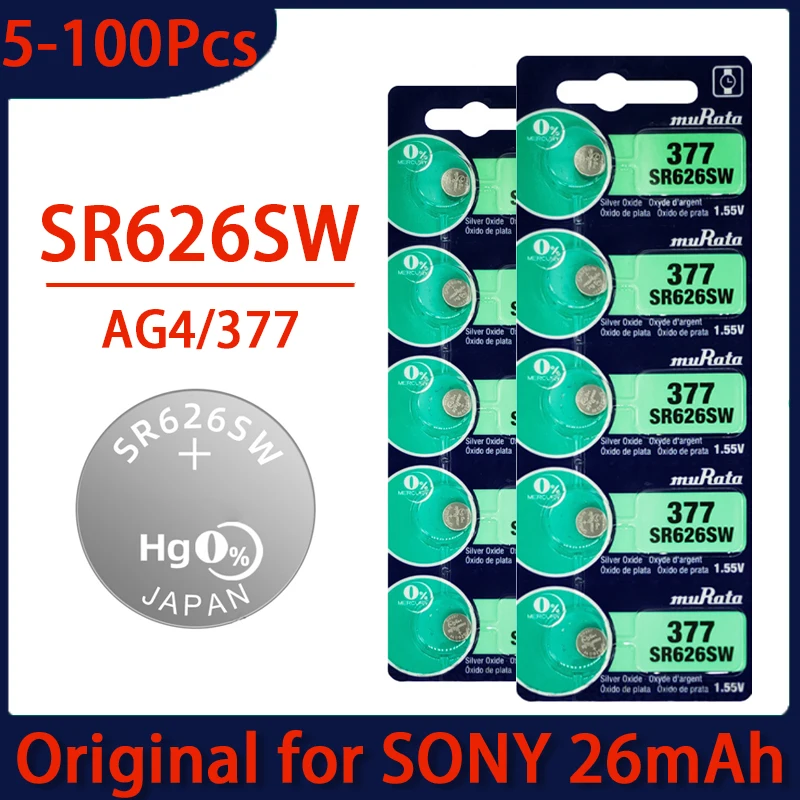 5-100Pcs 1.55V Original For SONY AG4 377 Button Batteries SR626SW SR626 177 626A LR66 Coin Cell Battery for Watch Toys clock