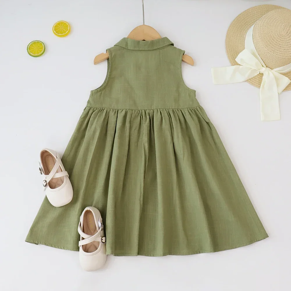 أزياء الصيف النسخة الكورية 3-7 سنوات الفتيات أكمام واحدة الصدر بلون اللباس 1 قطعة ملابس كاجوال للأطفال #2