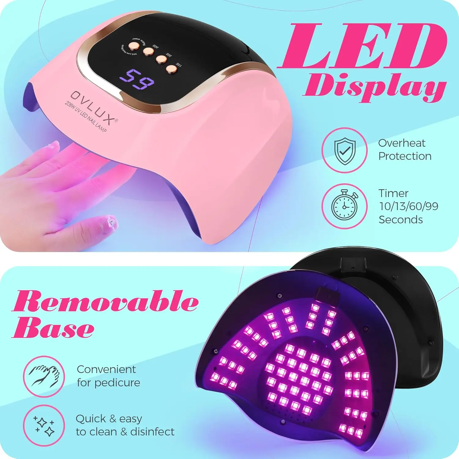 UV LEDネイルランプ 208W 66個のビーズ搭載 - プロ仕様の速乾ネイルドライヤー