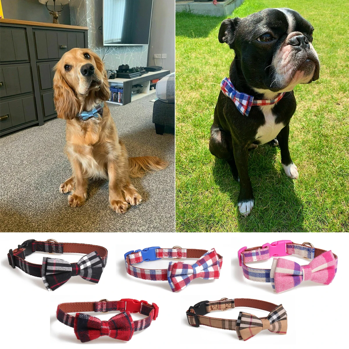 

Adjustable PU Elastic Cat Collar Solid Color Bowknot Puppy Chihuahua Collars Safety Buckle Cats Bow Tie Pets Accessories