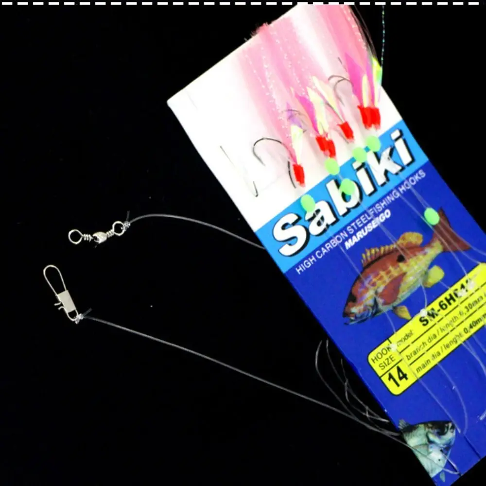 

6pcs Luminous Bean Sabiki String Hook Rig Rubber Artificial Lure Bait Tackle 9 Sizes Bionic String Hook