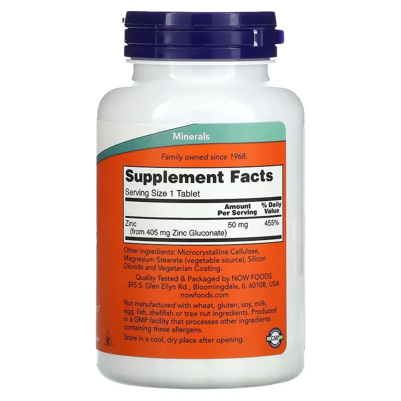 Zinc Gluconate 50 Mg 250 Tablets Per Bottle Supports Immune Health Supplement