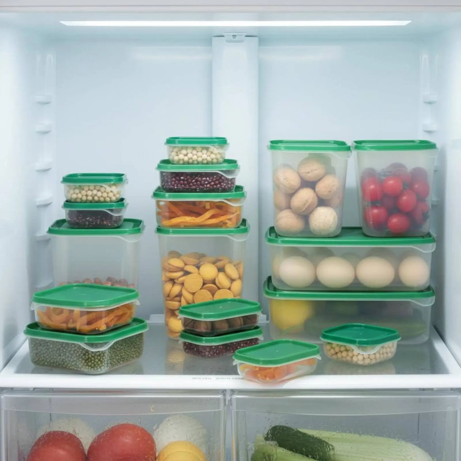 

17 Pieces Fridge Storage Box Set Leakproof Plastic Food Container with Lid Airtight Food Container Set Reusable for Refrigerator