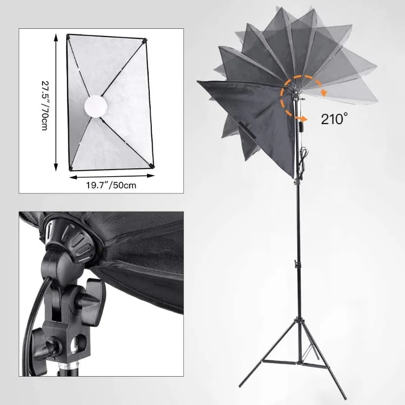 【Actualizar LED】 Kit de iluminación Softbox MOUNTDOG, luz de estudio de fotografía con reflector de 19,7 "X 27,5" y temperatura de 3 colores 45W Bu