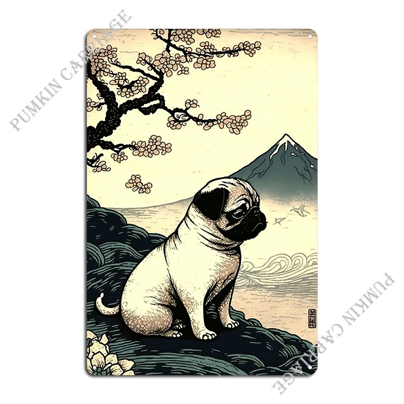 Pug Ukiyo E Metal Sign Mural Club Wall Mural Club Tin Sign Poster