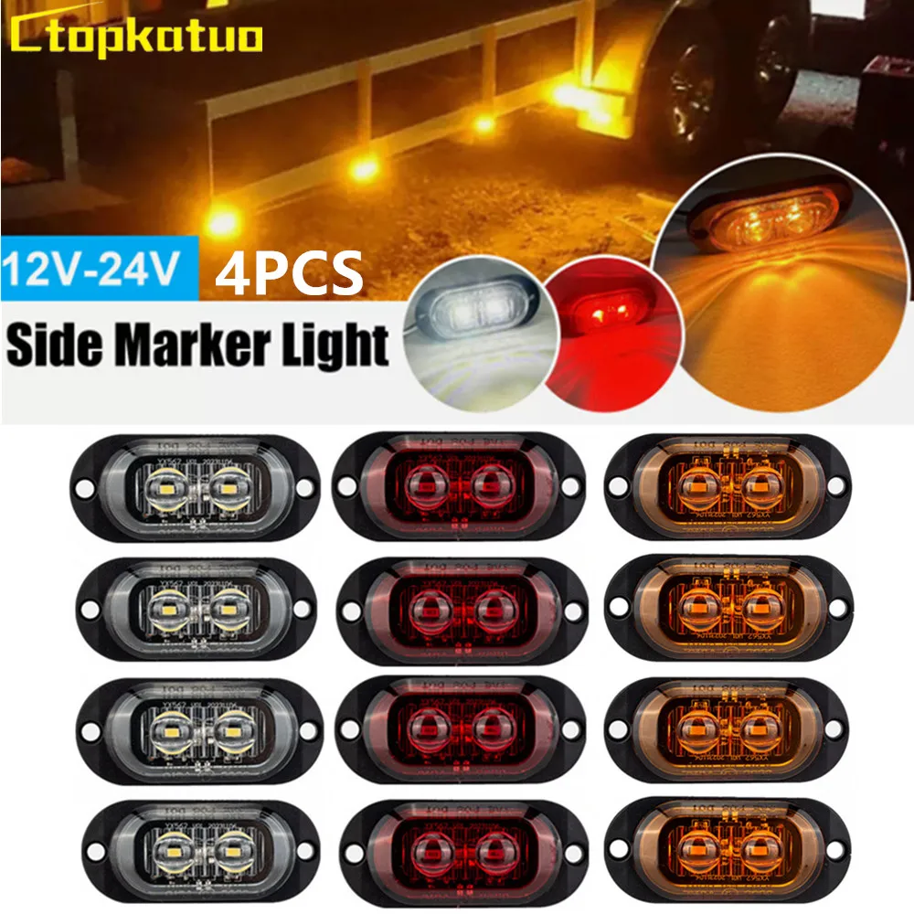 4PCS LED Truck Side Marker Lights Trailer lighting Side Lamps for Car Van Lorry Signal Position Lights White Amber Red 12V 24V