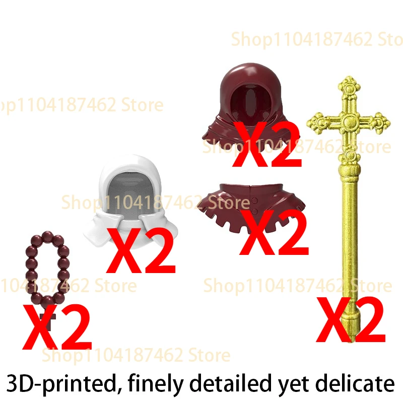 MOC Mittelalterliche Bausteine Priesterhut Umhang Scepter Dekorative Perlen Historische Figur Zubehör Kreative DIY Bausteine Spielzeug Geschenke
