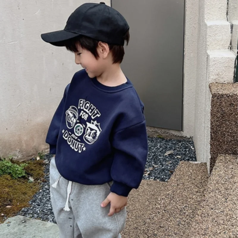 

Boys Hoodies Sweatshirts Cotton Tops Outwear 2024 Navy Blue Spring Autumn Kids Christmas Gift Teenagers Children's Clothing