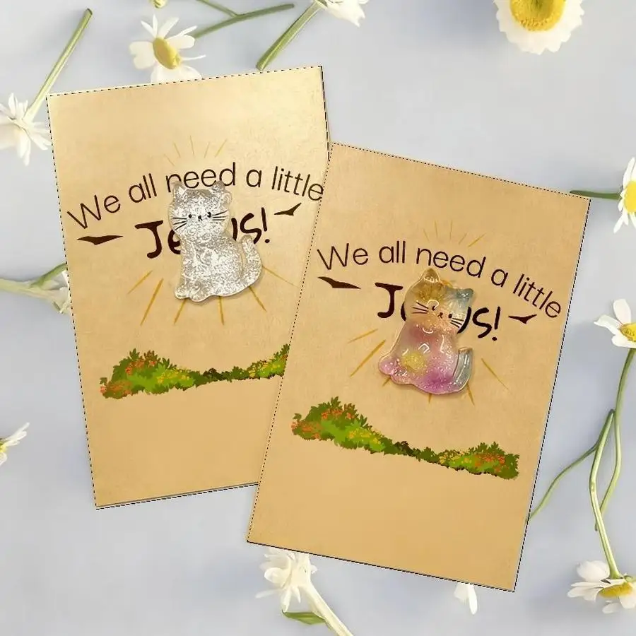 1/5/10/20/50/100pcs Exquisite Shiny Lucky Cat Greeting Card with Resin Kitten Charm, Ideal for Birthdays, Thanksgiving, Christma