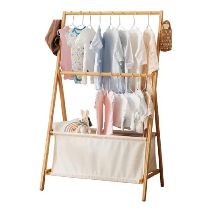 

Clothing Rrack- Dress Up Rack for Little Girls, Bamboo Clothes Rack-Feat FSC-Certified Bamboo, Toddler Dress Up Storage Rack an