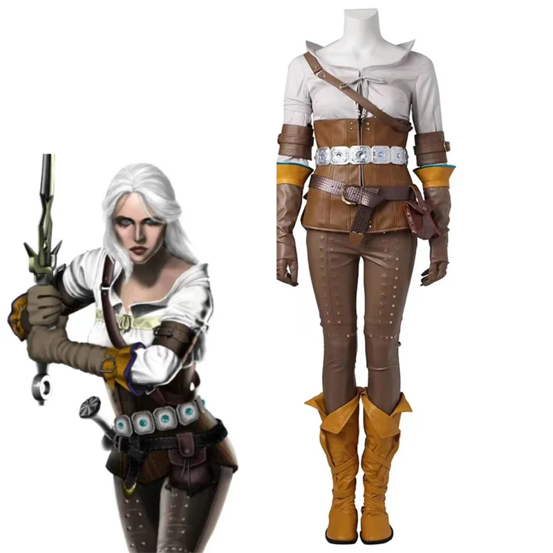 Game Cirilla  Cosplay Costume  Women Armour Outfit  Gloves Boots Halloween Carnival Outfits