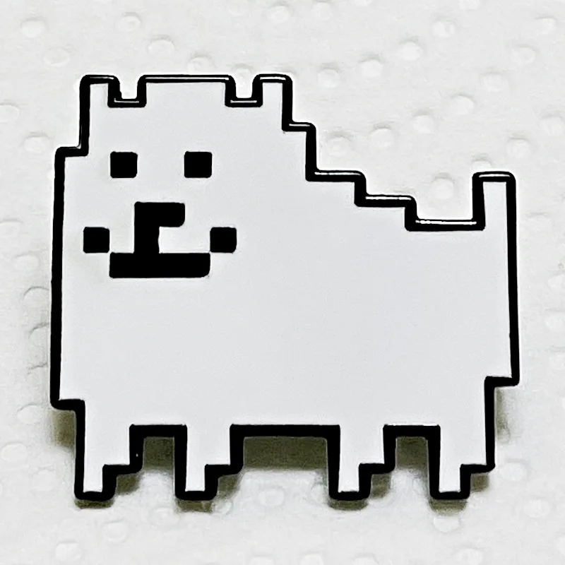 Game Character White Battle Pixel Dog Mosaic Enamel Pins Custom Game Brooches Lapel Badges Cartoon Jewelry Gift for Kids Friends