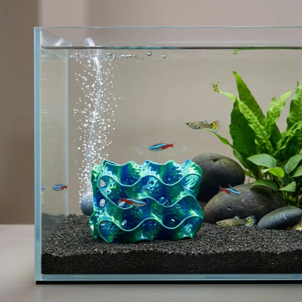 3D Printed Porous Fish Breeding Cave Hollow Out Plastic Fish Tank Shrimp Hideout Wave-Shape Multi Channel Betta Hammock