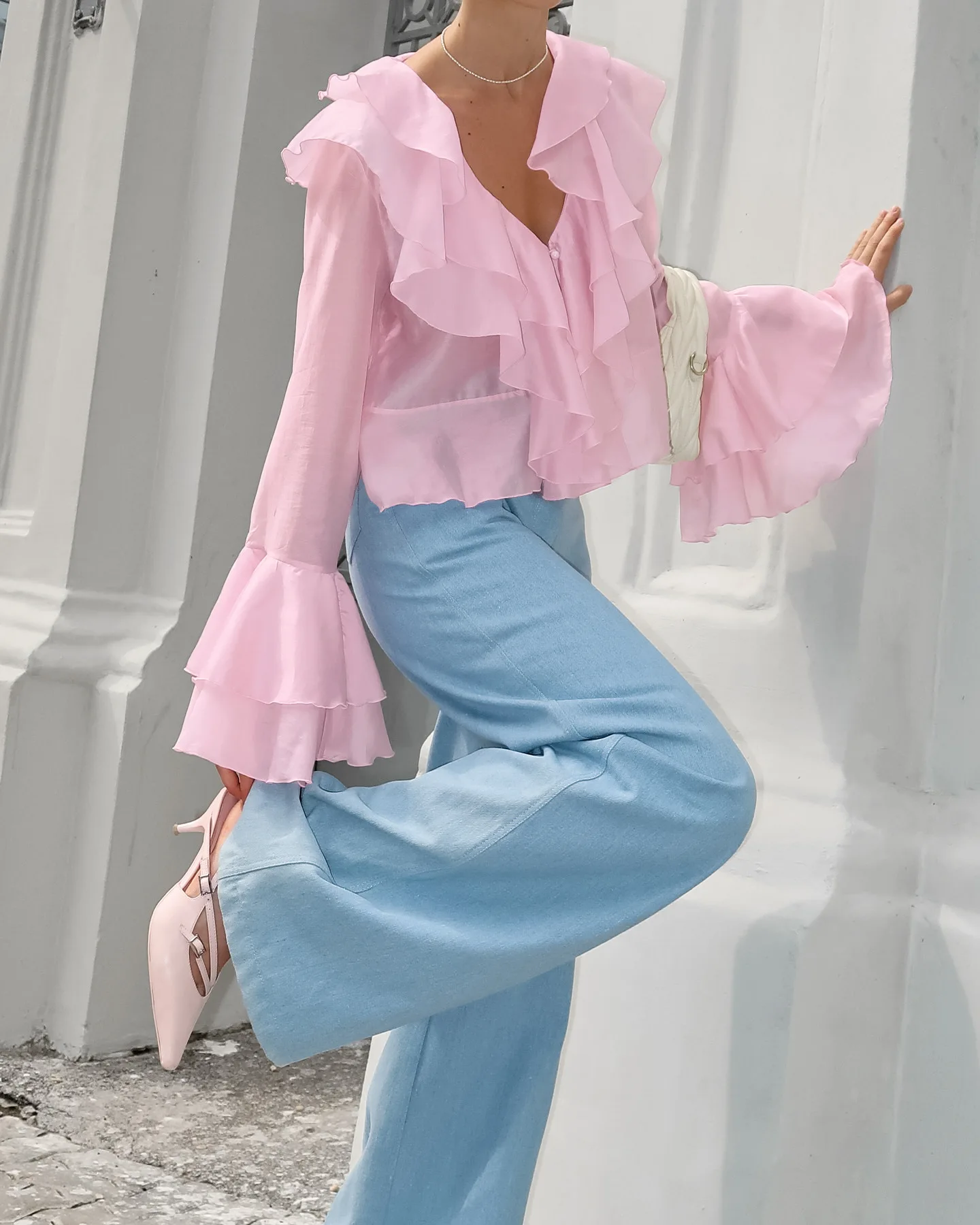 Camicia rosa dolce allentata Donna 2025 Camicie a maniche lunghe con scollo a V moda estiva Top Elegante camicetta con volant Fairycore Abbigliamento femminile