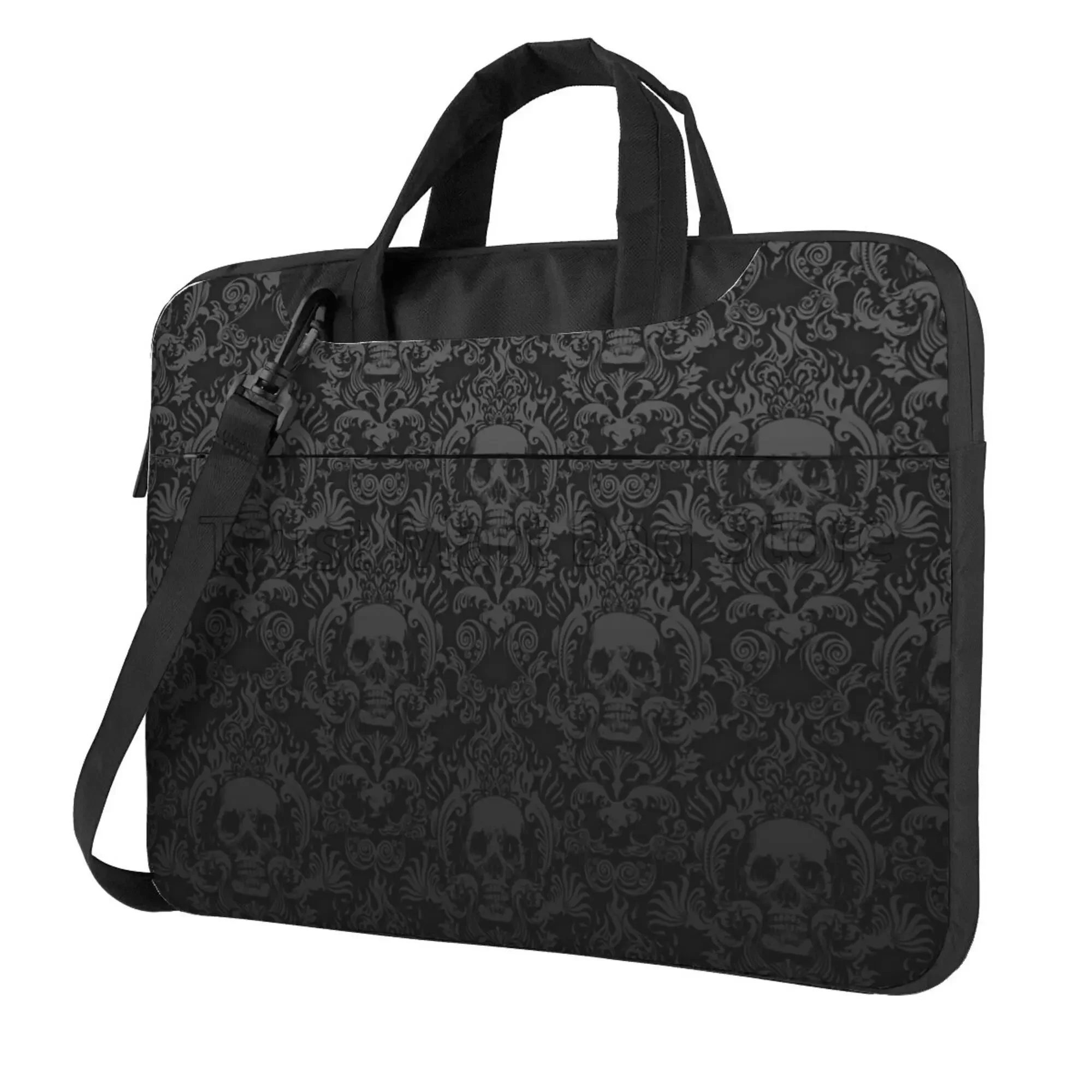 Gothic Black Skull Damask Laptop Bag Water Resistant Large Laptop Case Computer Bag Office Business Travel 13 14 15.6 Inch