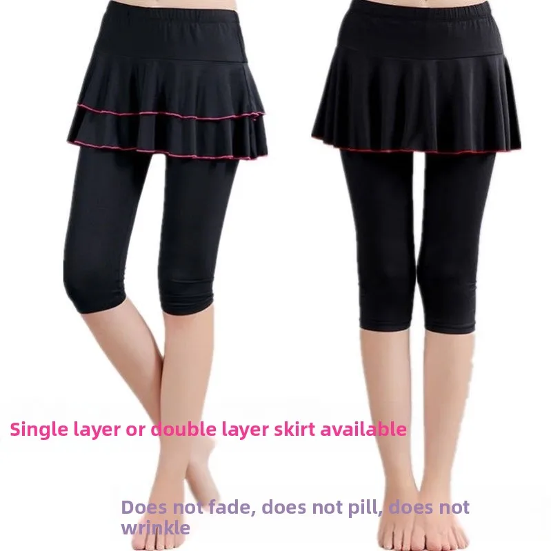 

Женские танцевальные брюки Fitn Dance: одежда для квадратных танцев, юбка-брюки для латиноамериканских танцев, спортивные брюки для фитнеса из ацетатного волокна