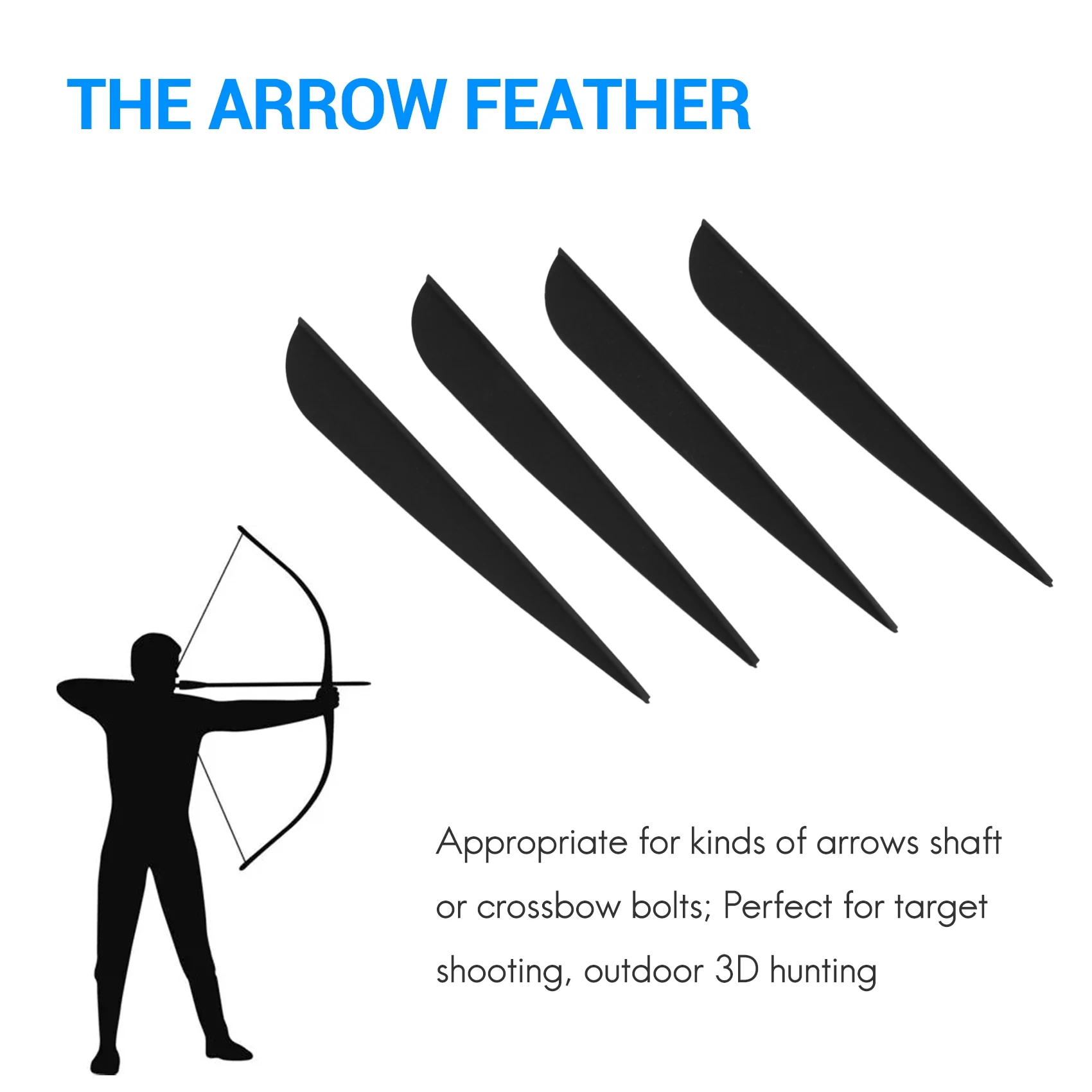 Arrows Vanes 4 Inch Plastic Feather Fletching for DIY Archery Arrows 50 Pack(Black)