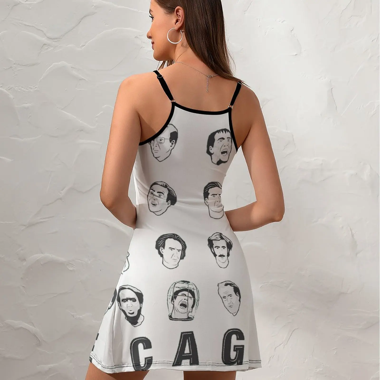 The Many Faces of Nicolas Cage Essential  Women's Sling Dress Novelty Sexy Woman's Clothing Humor Graphic  Clubs Strappy Dress