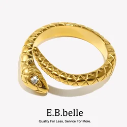 E.B.belle Waterproof Hypoallergenic Opening Crystal Eye Gold Plated Stainless Steel Snake Rings Vintage Accessories For Women