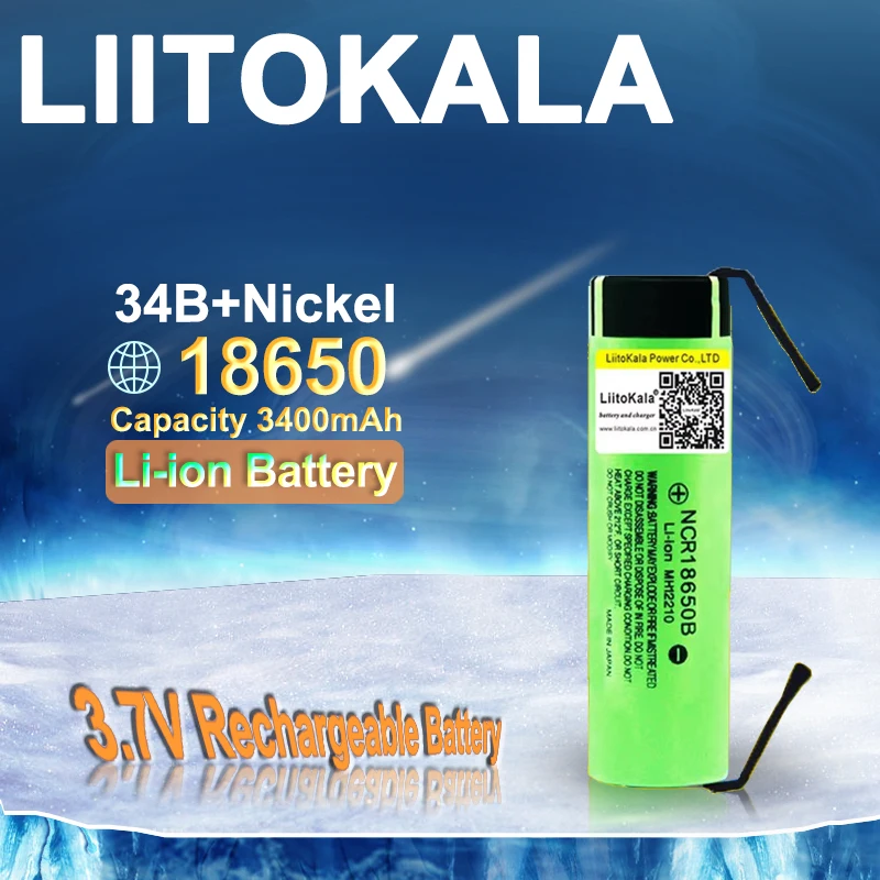 LiitoKala 34B-N 100%  Original NCR18650B 3.7V 18650 3400mAh Lithium Rechargeable 4.2V 3000-3400mAh battery+DIY Nickel