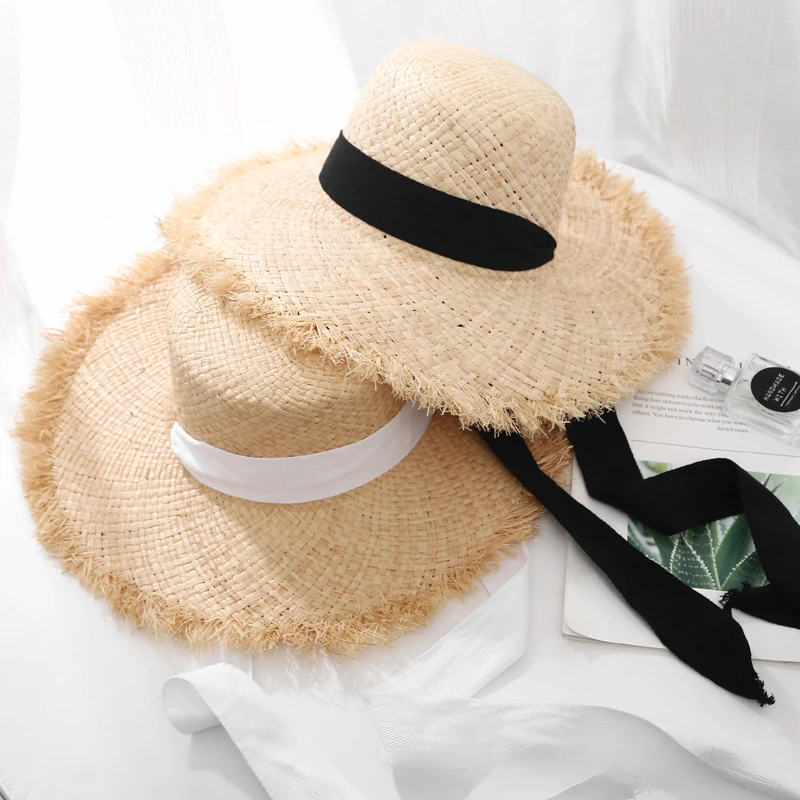 Big Brimmed Seaside Sun Hat Summer Sun Protection Beach Vacation Beach Hat Small Fresh Strap Lafite Straw Hat Female Summer