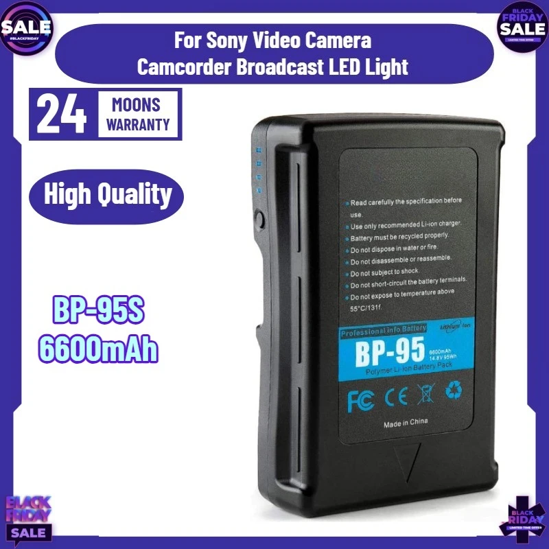 Battery 95Wh BP-95S 6600mAh V Mount/V-Lock Battery for Sony Video Camera Camcorder Broadcast LED Light