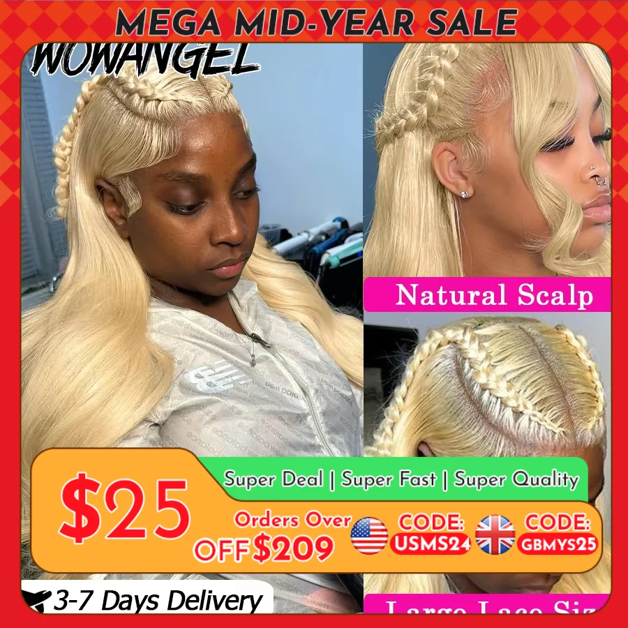Wow Angel 250% #613 HD Lace Front Wigs 13x6 Blonde Body Wave Wig 13x4 HD Lace Frontal Human Hair Wigs Melt skins Natural Scalp