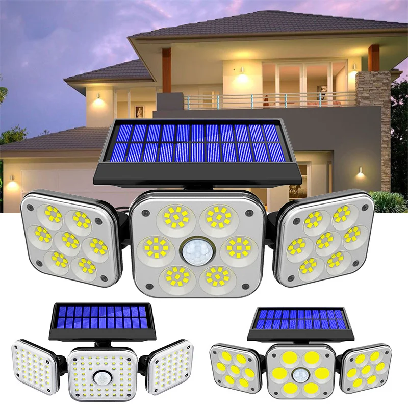 

Solar Lights Outdoor 138 LED Wireless Led Solar Motion Sensor Lamp with 3 Lighting Modes 3 Adjustable Heads For Door Yard Garage