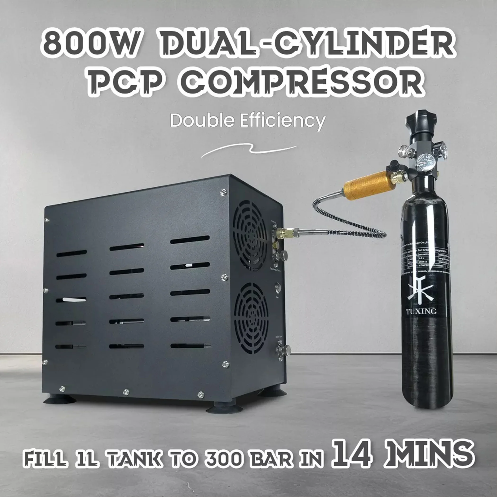 TUXING 4500Psi 300Bar 800W compresseur d'air PCP double cylindre compresseur haute pression arrêt automatique sans huile PCP pistolet à air fusil de plongée