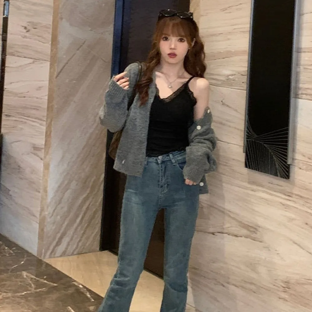 Top corto de encaje ajustado con flores de malla, camisa de fondo dulce, chaleco para niña, camisola picante con forro polar para niña con almohadillas para mujer