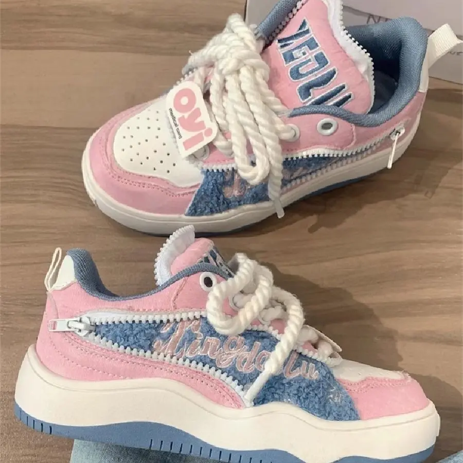 Designer Women Letters Breathable Pink Sneakers Patchwork Shoes Thick Heel Sneakers Casual Running Platform Y2K Baskets Shoes