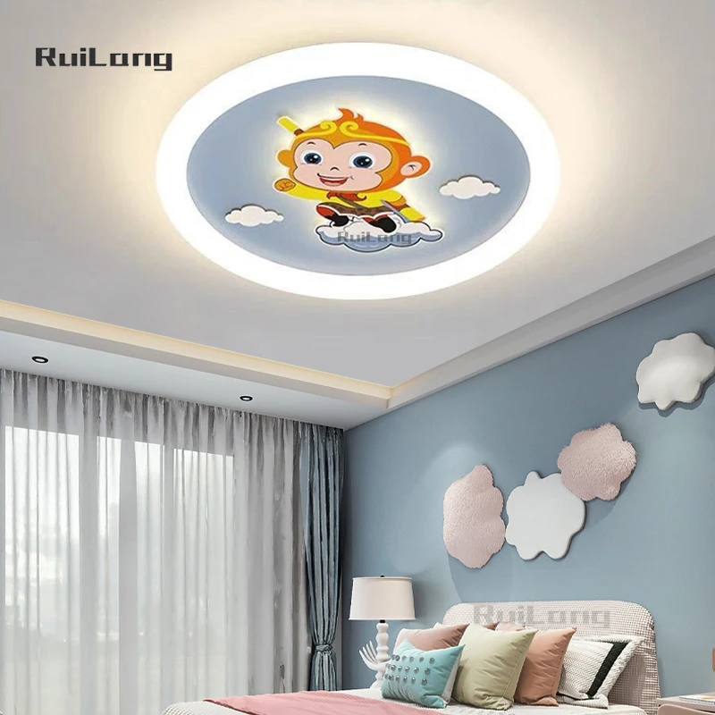 Kawaii Led Monkey Ceiling Lamp Kids Room Lights Baby Girl Boys Bedroom Ceiling Light Cute Cartoon Animal Cloud Chandelier Lustre