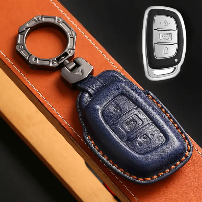 

1pc 3 4 Buttons Leather Car Key Case Cover For Hyundai Tucson Santa Fe Rena Sonata Elantra Creta Ix35 Ix45 I10 I30 I40