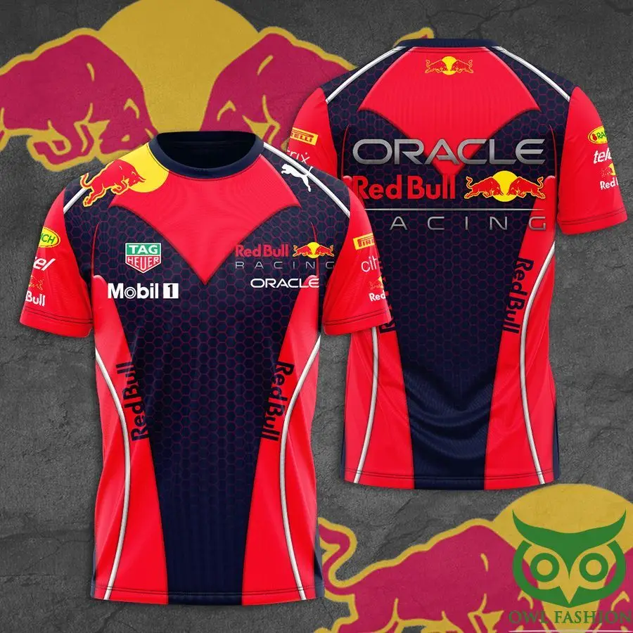 Oracle Red Bull F1 Racing T-shirt Men Grey Red Stripe Print Quick Dry Short Sleeve Mobil 1 Motorsport Fan Top
