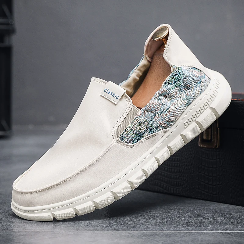 

Мужские холщовые туфли с принтом, дышащие легкие повседневные лоферы, кроссовки, новинка 2023