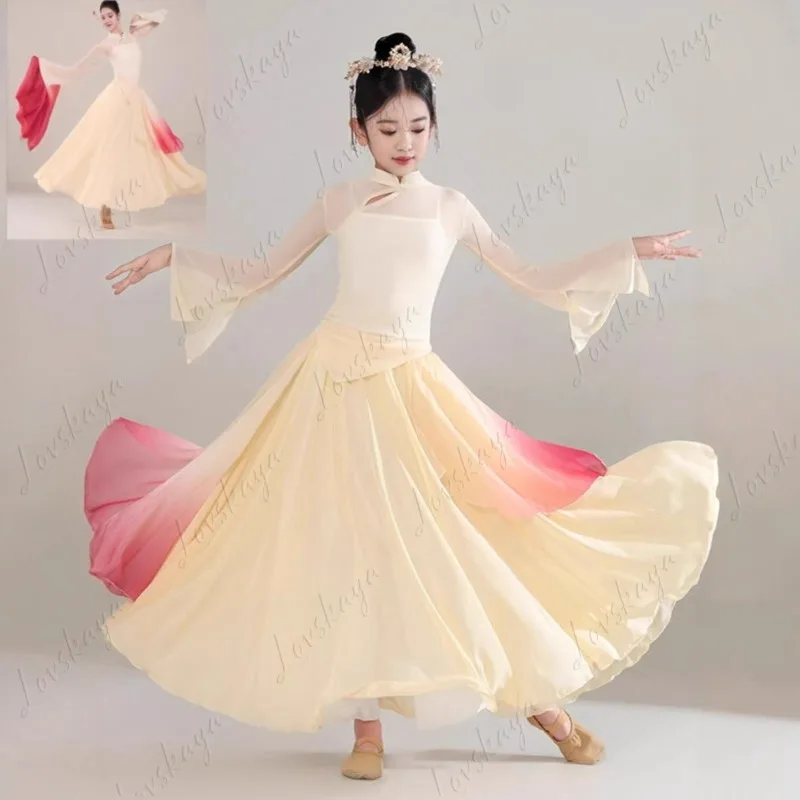 

Girls Classical Modern Dance Dress Fan Umbrella Dance Performance Wear