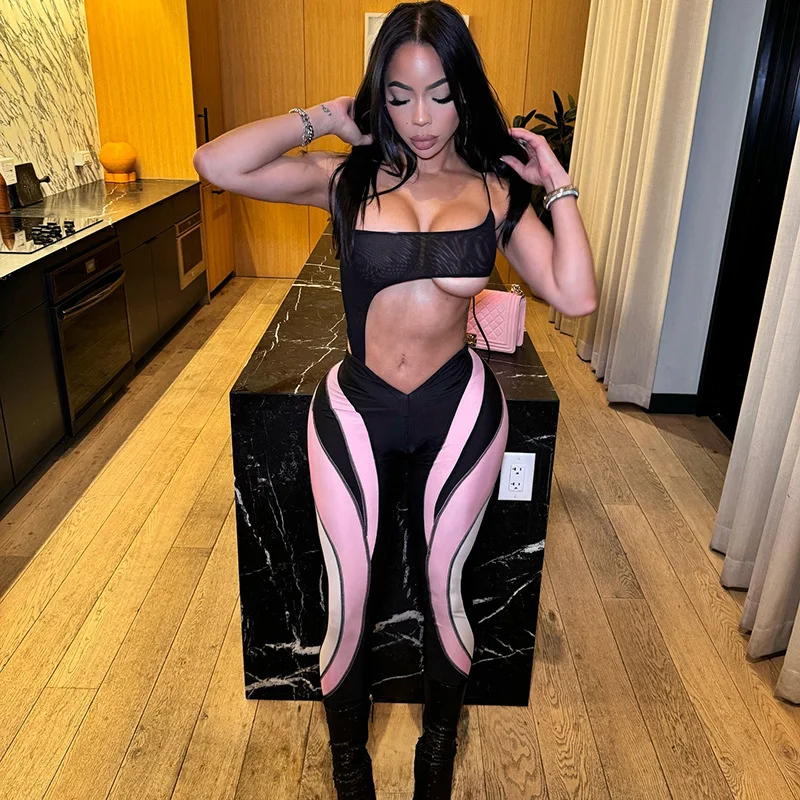 

Striped Patchwork Women Tights Pencil Pants V Cut Elastic High Waist Slim Leggings Casual Sporty Trousers Fitness Bottom