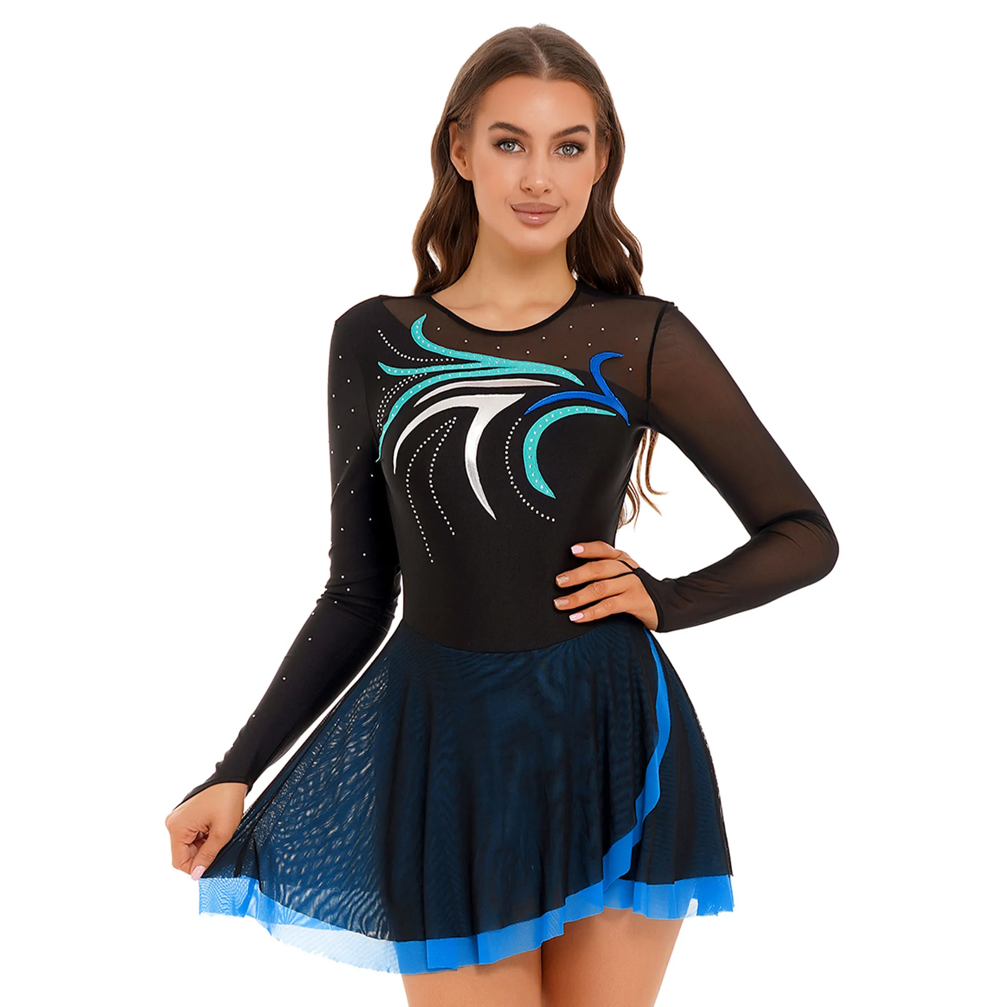 Vrouwen Glanzende Steentjes Ballet Tutu Jurk Leotard Figuur Schaatsen Jurk Podium Uitvoering Danskostuums Ballroom Dancewear