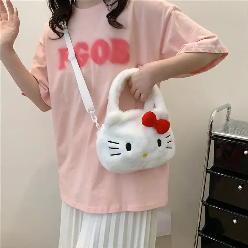 Bolso de peluche de Hello Kitty para niños, mochila cruzada suave de dibujos animados, regalo de cumpleaños, Kawaii, Cinnamoroll Kuromi