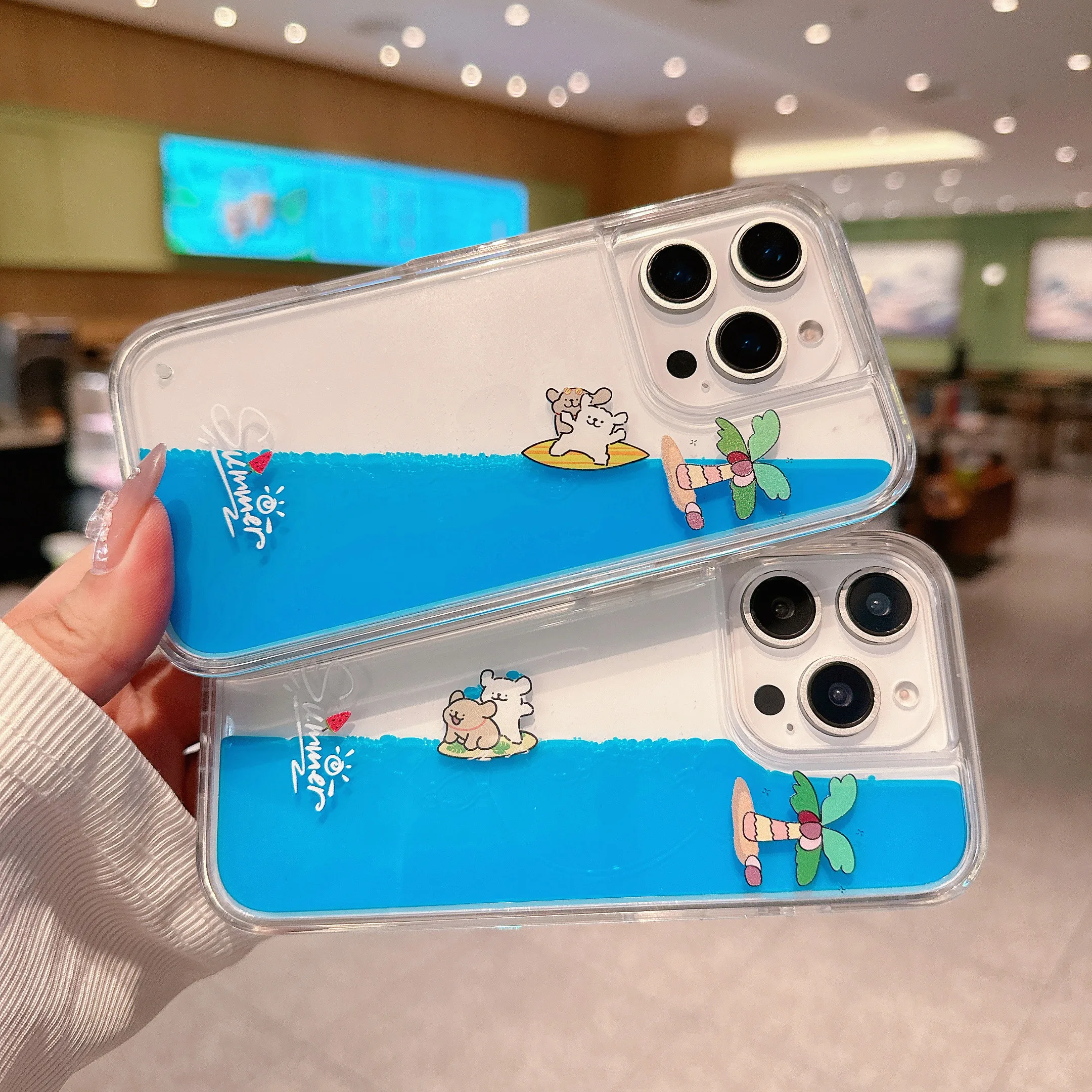 

For iPhone 16 15 14 13 12 Pro Case Surfer Puppy Luxury Liquid Silicone Case For iPhone 15 16 Pro Max Dynamic Quicksand Cover