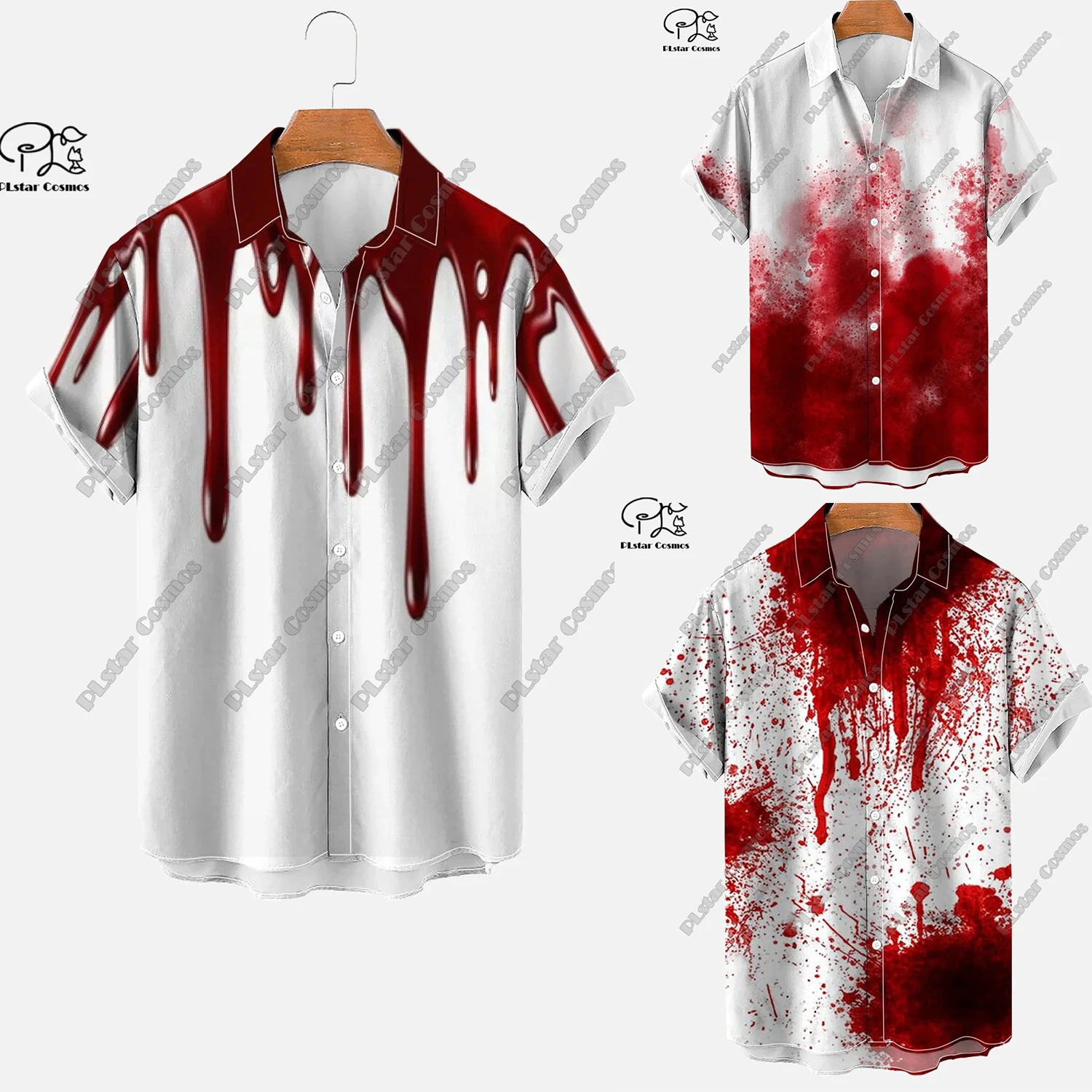 Unisex 3D impressão sangue manchado camisa de verão, crânio ceifador, camisa havaiana, manga curta, presente de Halloween