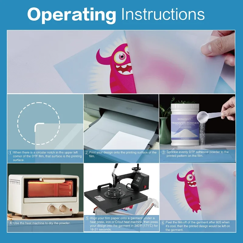 WOWOCUT Holographic DTF Transfer Film A3 75PCS Printable Matte Iron-On Heat Transfer Paper for Dark Light Fabric Sublimation Ink