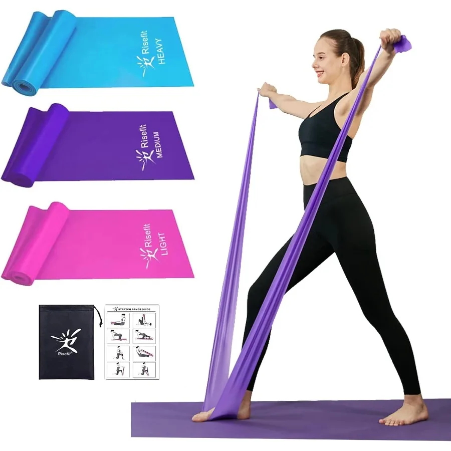 

Набор плоских эспандеров для терапии, плоские эластичные растягивающиеся ленты без латекса, розовые, фиолетовые, синие (3 упаковки, длина 5 футов)