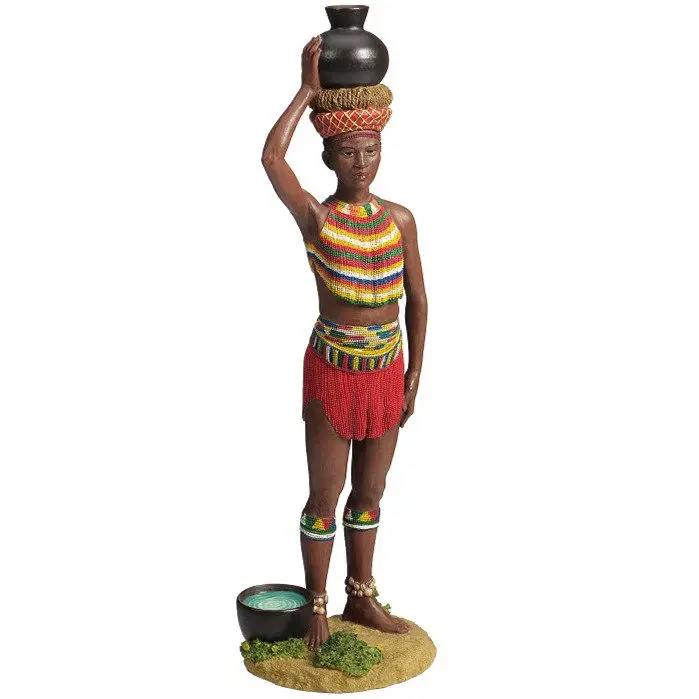 African Tribal Woman Carrying Pot Statue Resin Figurine Home Office Decorative Sculpture Ornament Gift for Ethnic Art Lovers