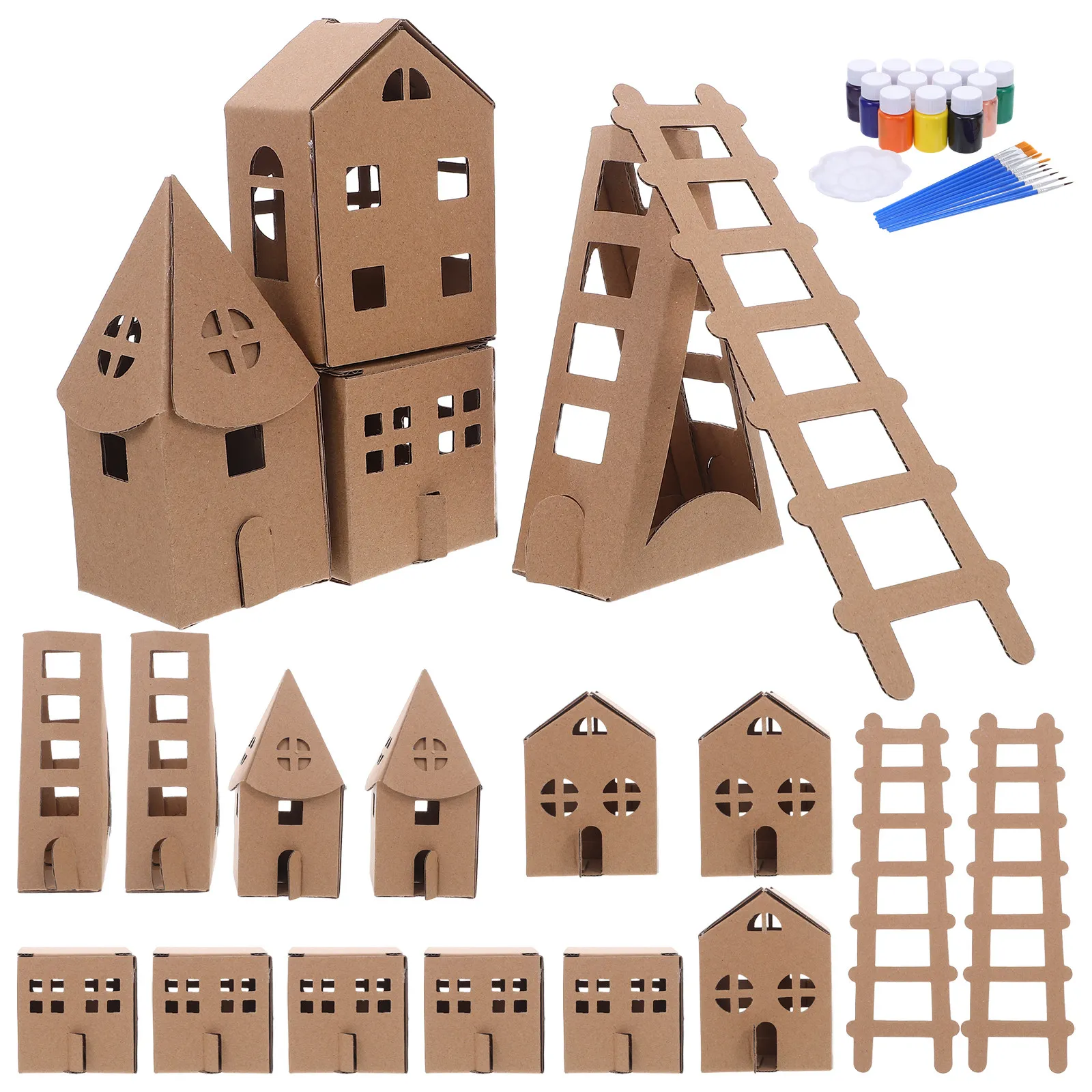 

1Set Children Cardboard House Miniature Building Kit for Kids DIY Craft Activity Home School Kindergarten Decorative Playhouse