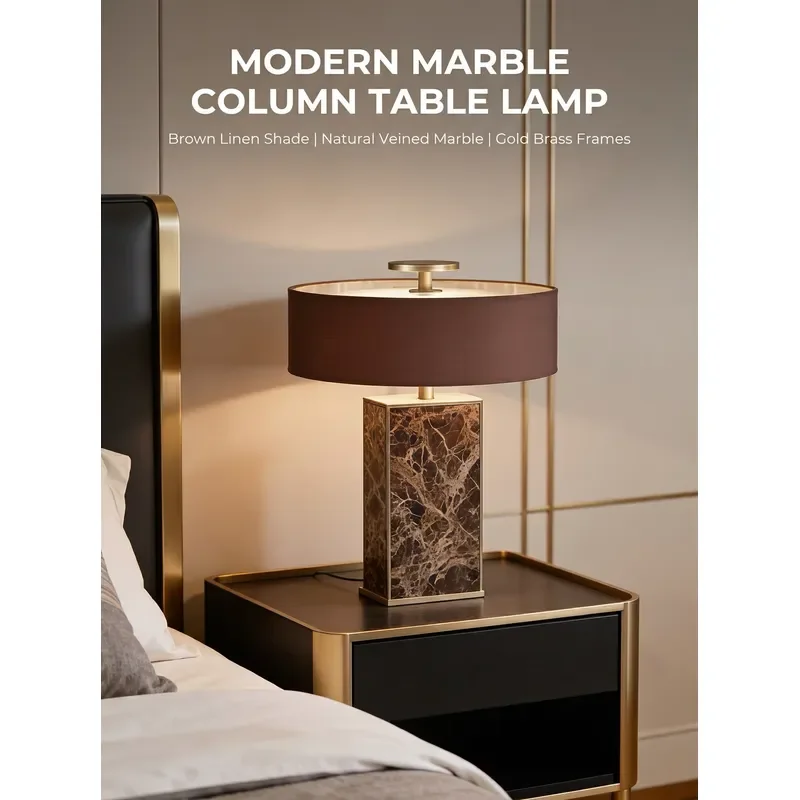 Modern Luxury Marble Table Lamp with Fabric Shade Dimmable LED Light High CRI 95 Multi Color Temperature Ambient Lighting for