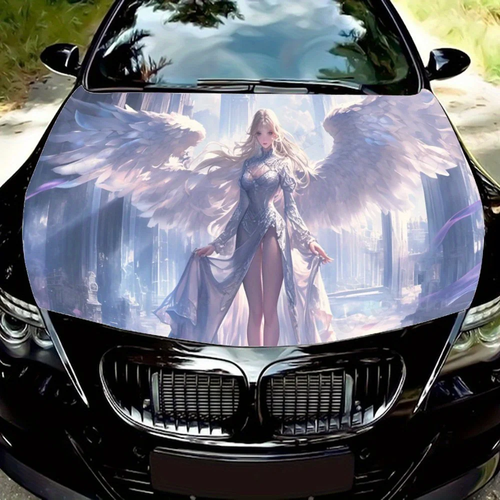 

Holy Angels Car Vinyl Wrap, PVC Waterproof Car Hood Sticker, Self-Adhesive Scratch-Resistant Stickers for Engine Cover, Car Deco