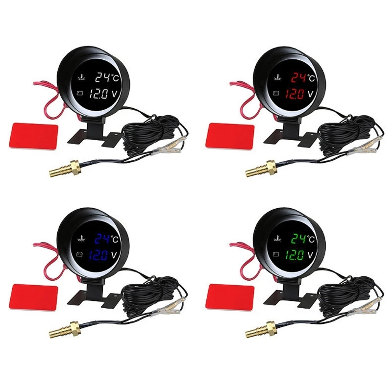 12/24V Car LED Voltmeter Water Temperature Gauge Meter & 8/10/12/14/16/17/21mm 2 in 1 Digital Gauge for Car Truck GTWS